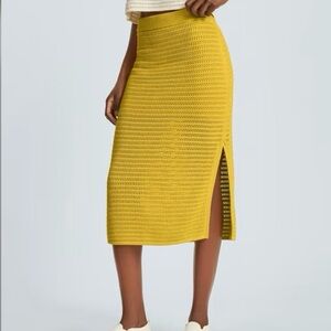 Everlane Yellow Ribbed Pencil Midi Skirt with Slit